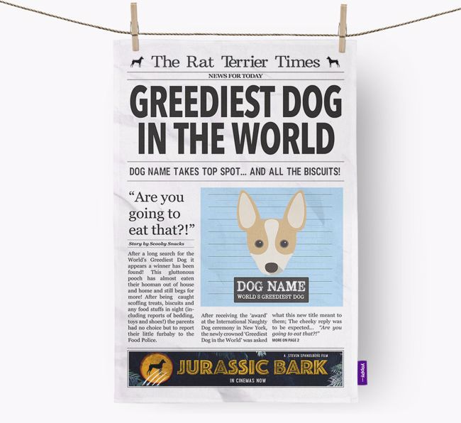 The {breedShortName} Times 'Greediest Dog In The World' Personalised Dish Towel